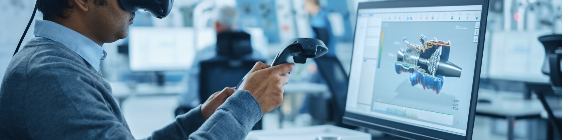 homme qui travaille sur des machines de réalité virtuelle